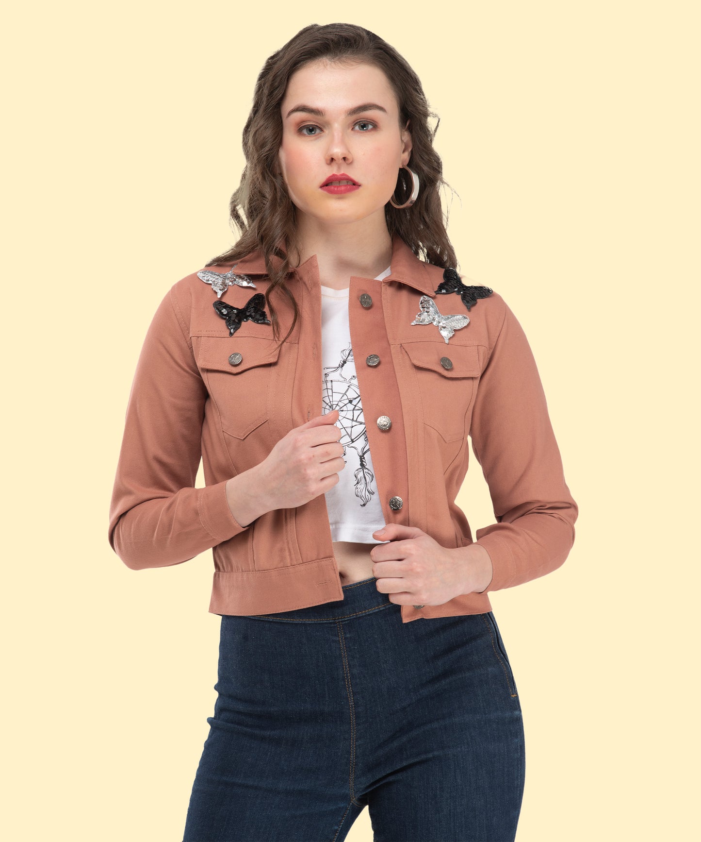 Rust Elegance: A Cropped Jacket with Butterfly Grace[w]