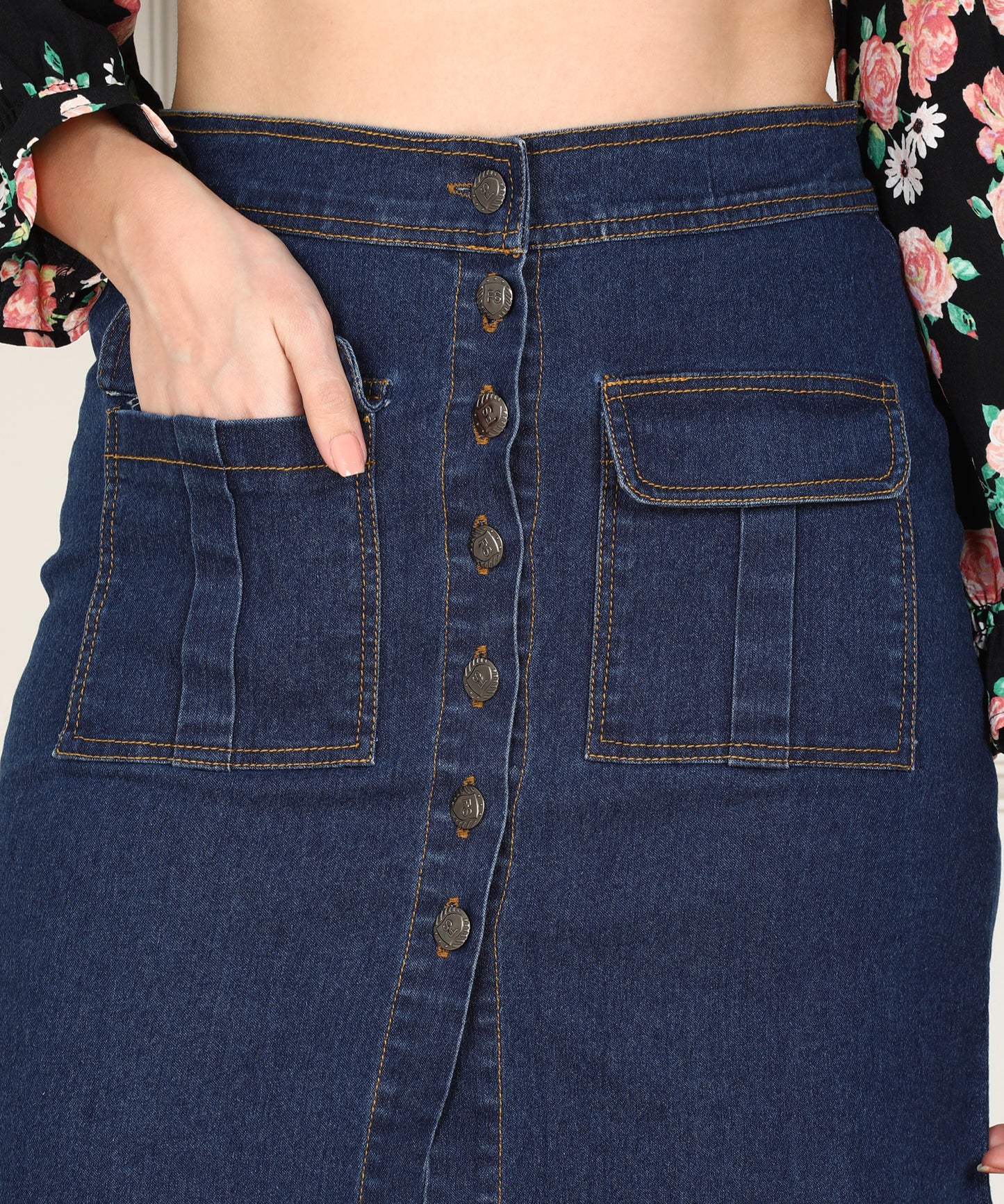 Dark Blue Button-Down Denim Skirt – Timeless Style with a Modern Edge