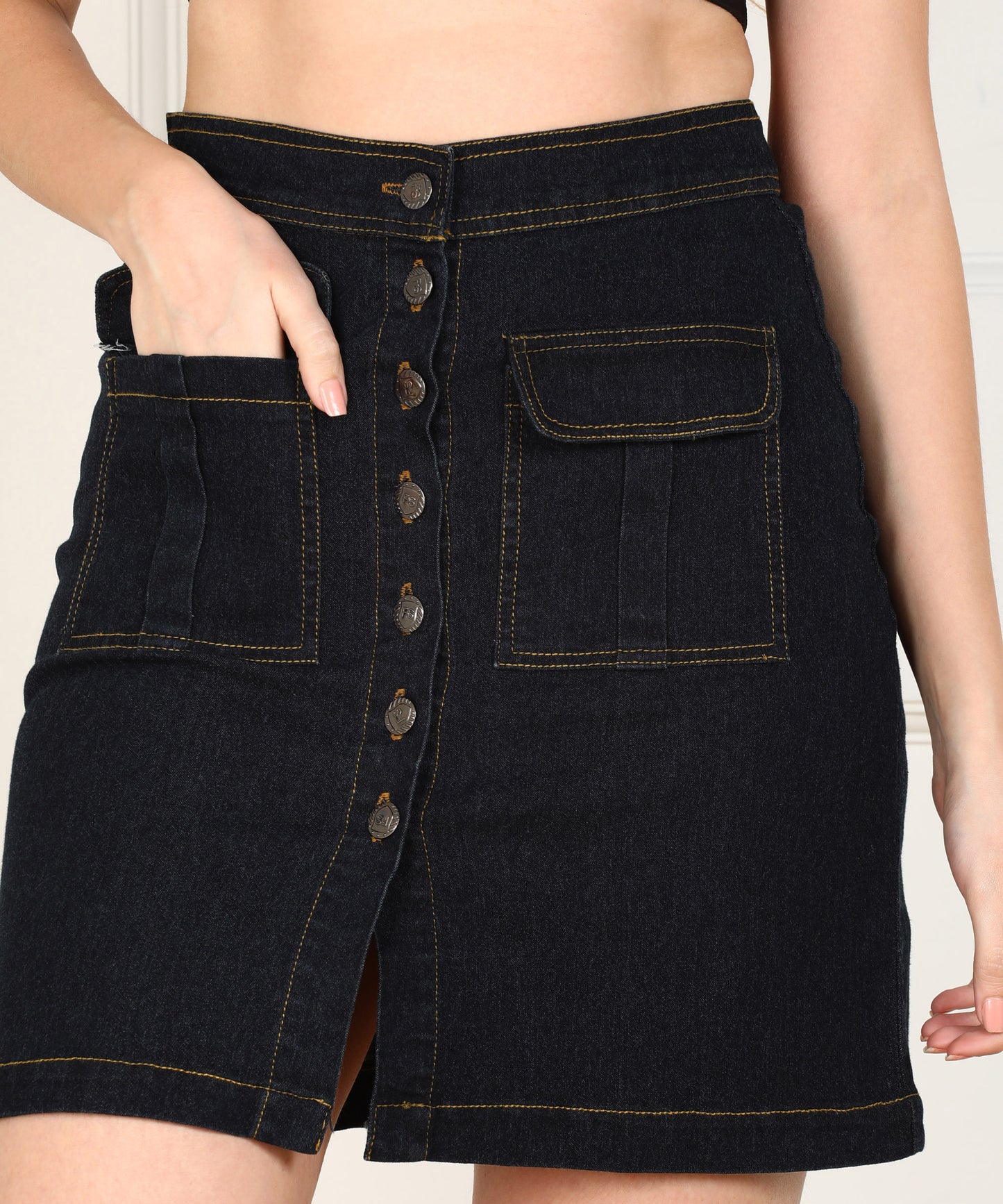 Midnight Classic: The Black Button-Down Denim Skirt