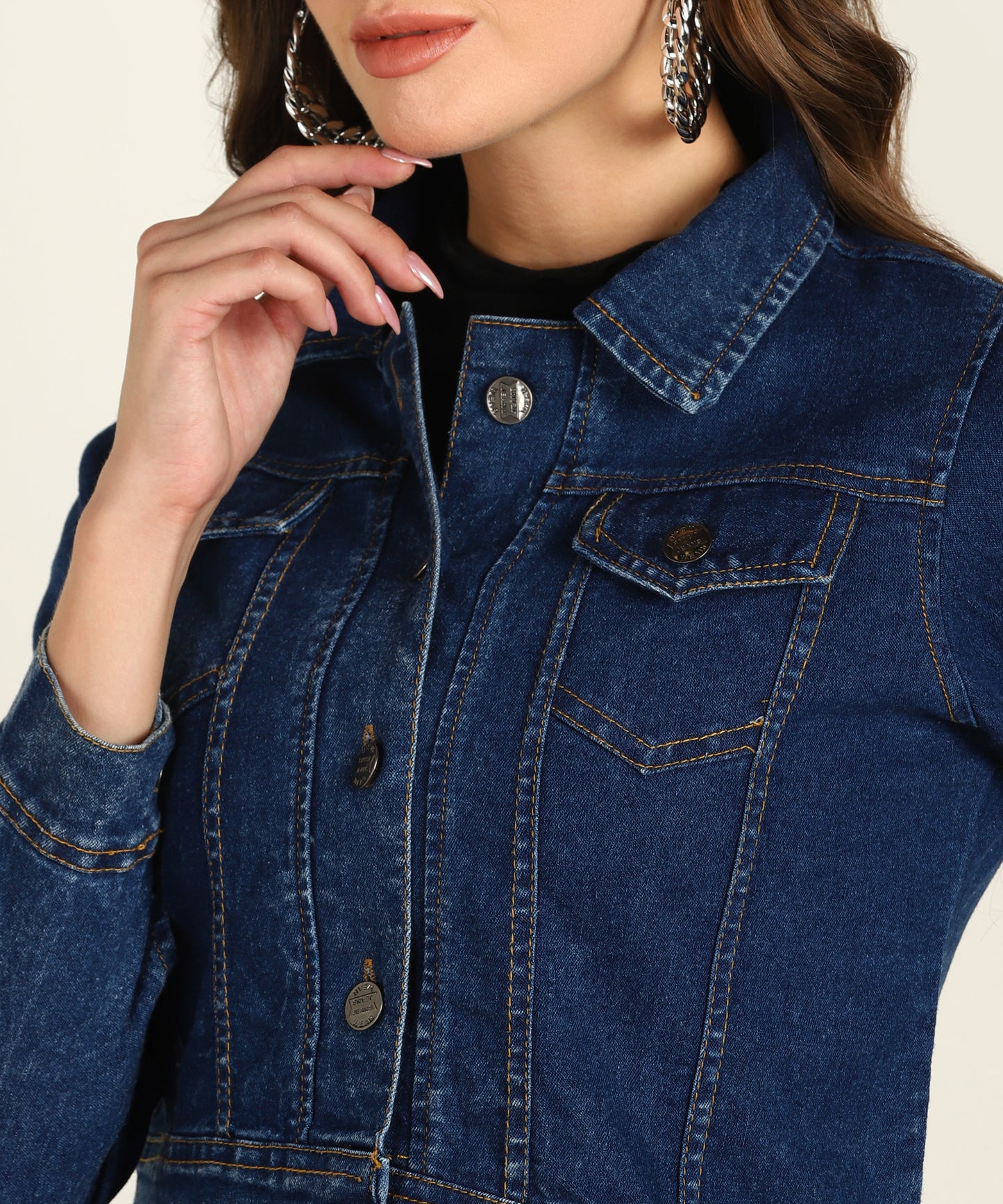 Women's Dark Blue Cropped Denim Jacket – Classic Cool with Modern Edge