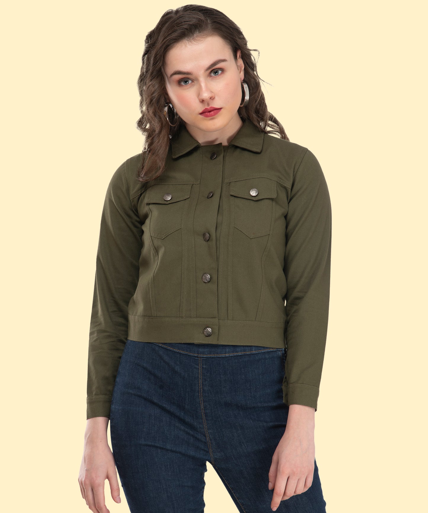 Timeless Olive Green Elegance – Women’s Buttoned Jacket