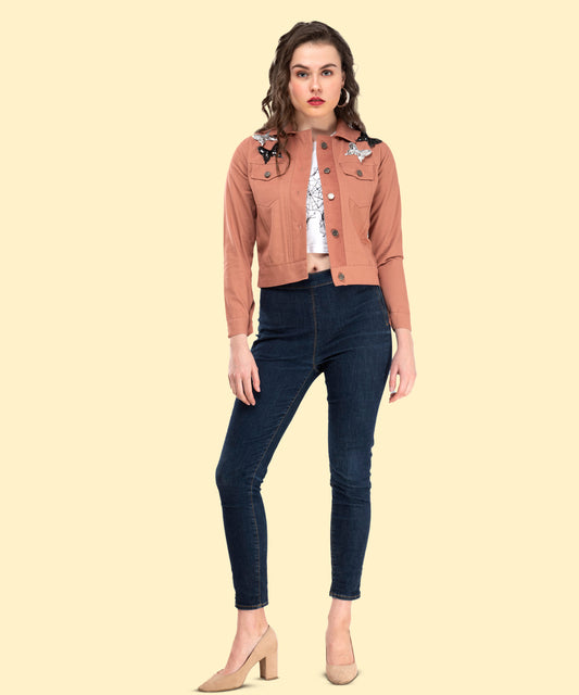 Rust Elegance: A Cropped Jacket with Butterfly Grace[w]