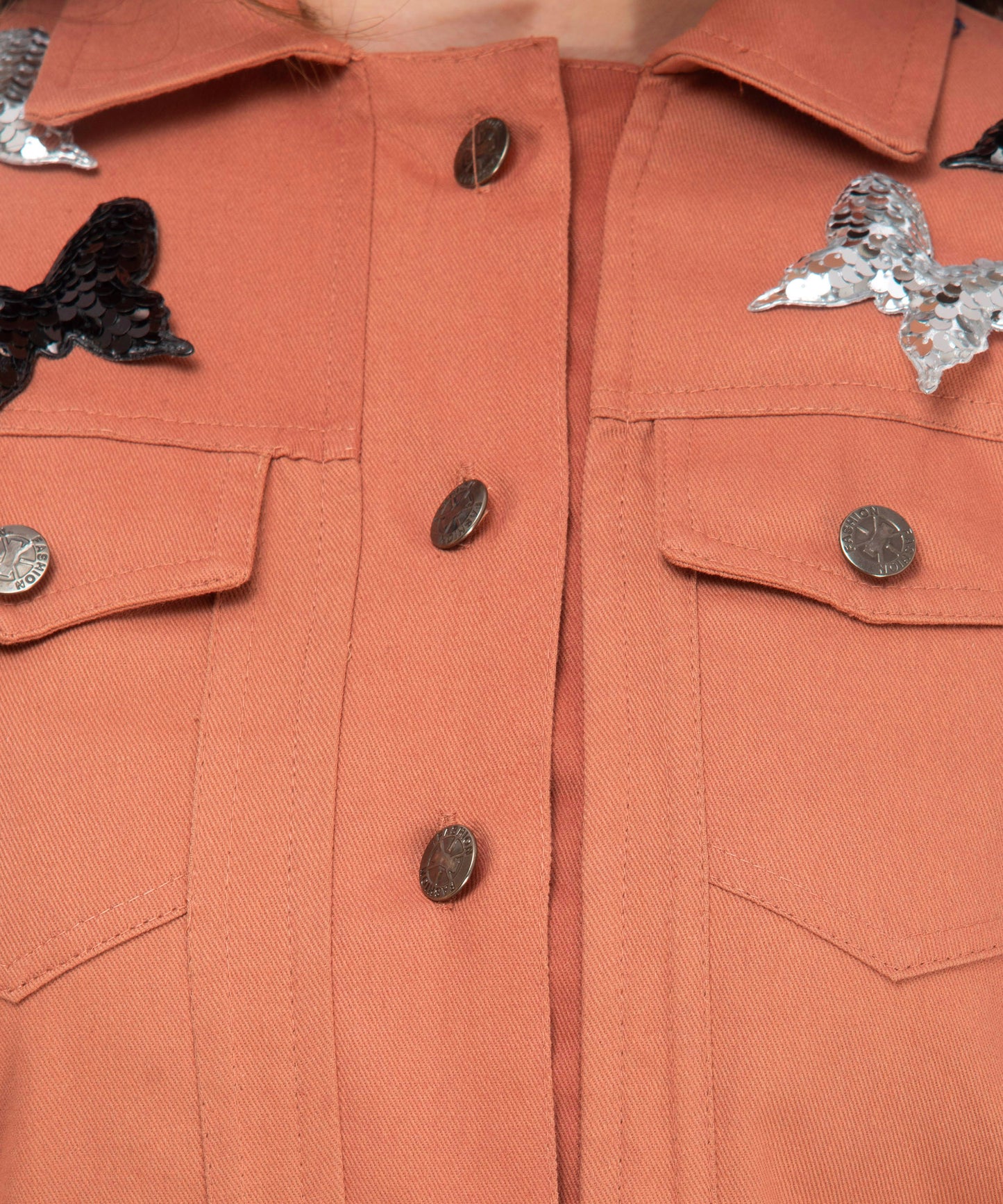 Rust Elegance: A Cropped Jacket with Butterfly Grace[w]